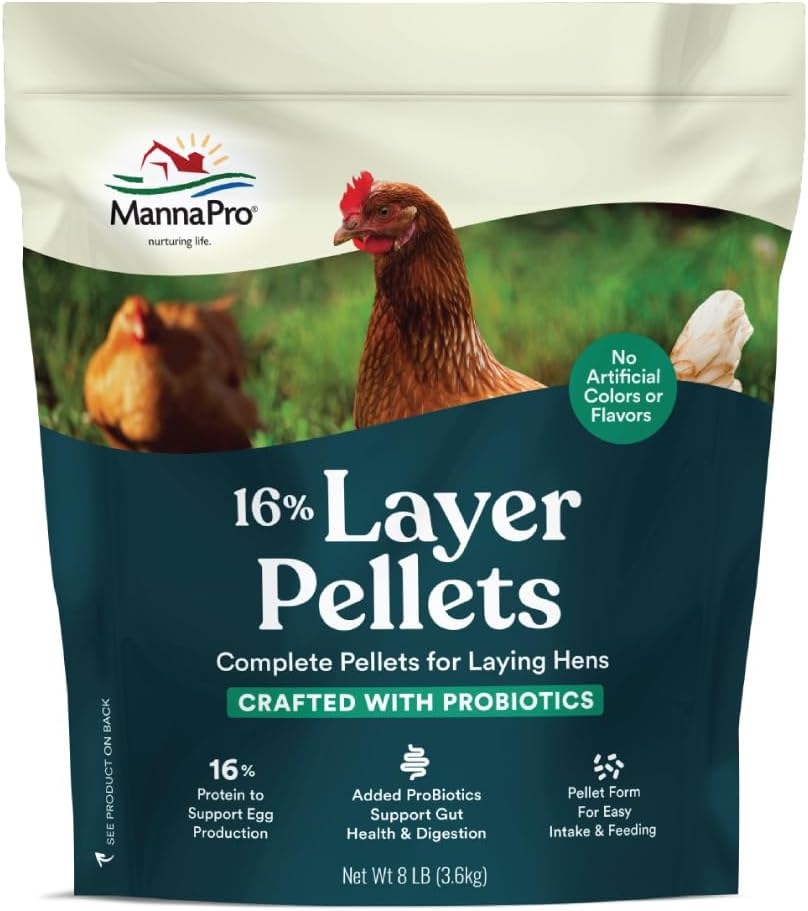 Manna Pro Layer Pellets Chicken Feed, 16% Protein, Digestive Aid, 8 lb Bag