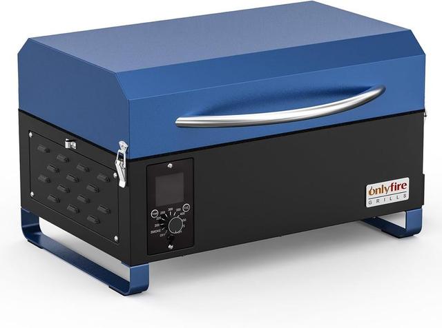 ONLYFIRE GRILLS BBQ Wood Pellet Grill Smoker, Blue GS313 | Portable Tabletop Grilling Stove with Digital Control, Meat Probe & 2-Tier Cooking Area for Barbecue, Smoke, Bake and Roast
