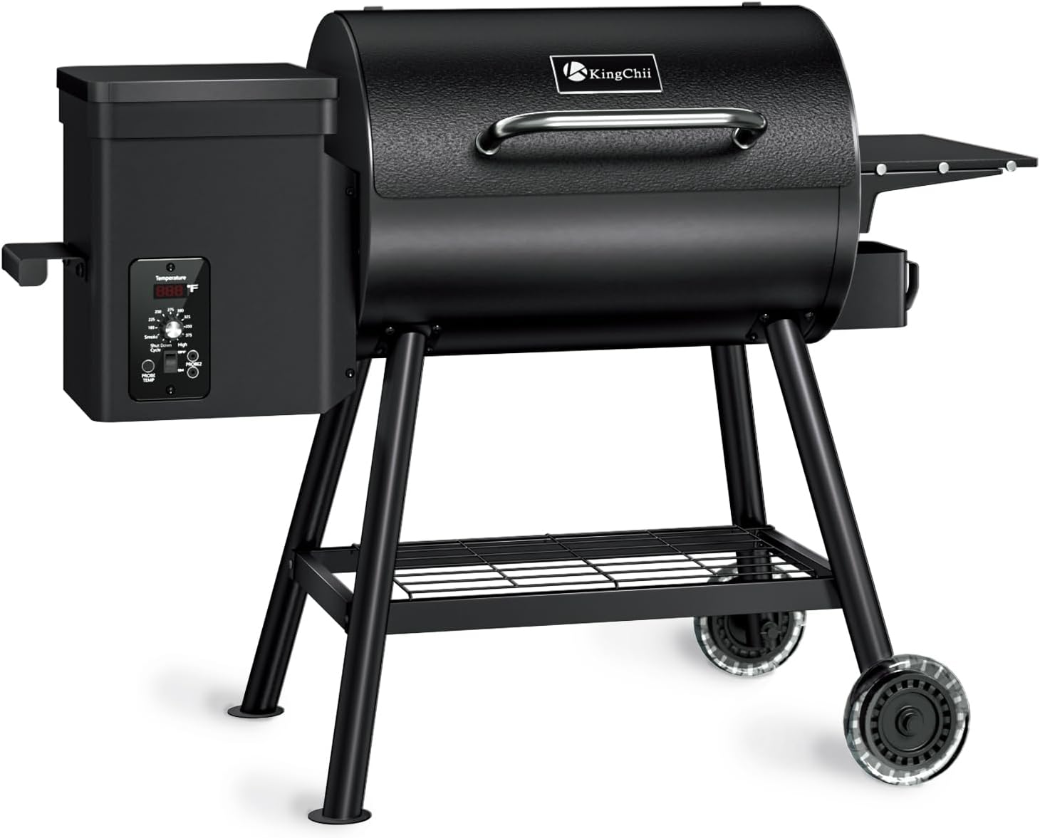 KingChii Electric Wood Pellet Grill &amp; Smoker with Side Shelf, 456 SQ.IN Grill Capacity, with PID Temperature Control (180-425°F) for Backyard Camping Bake and Roast, Black
