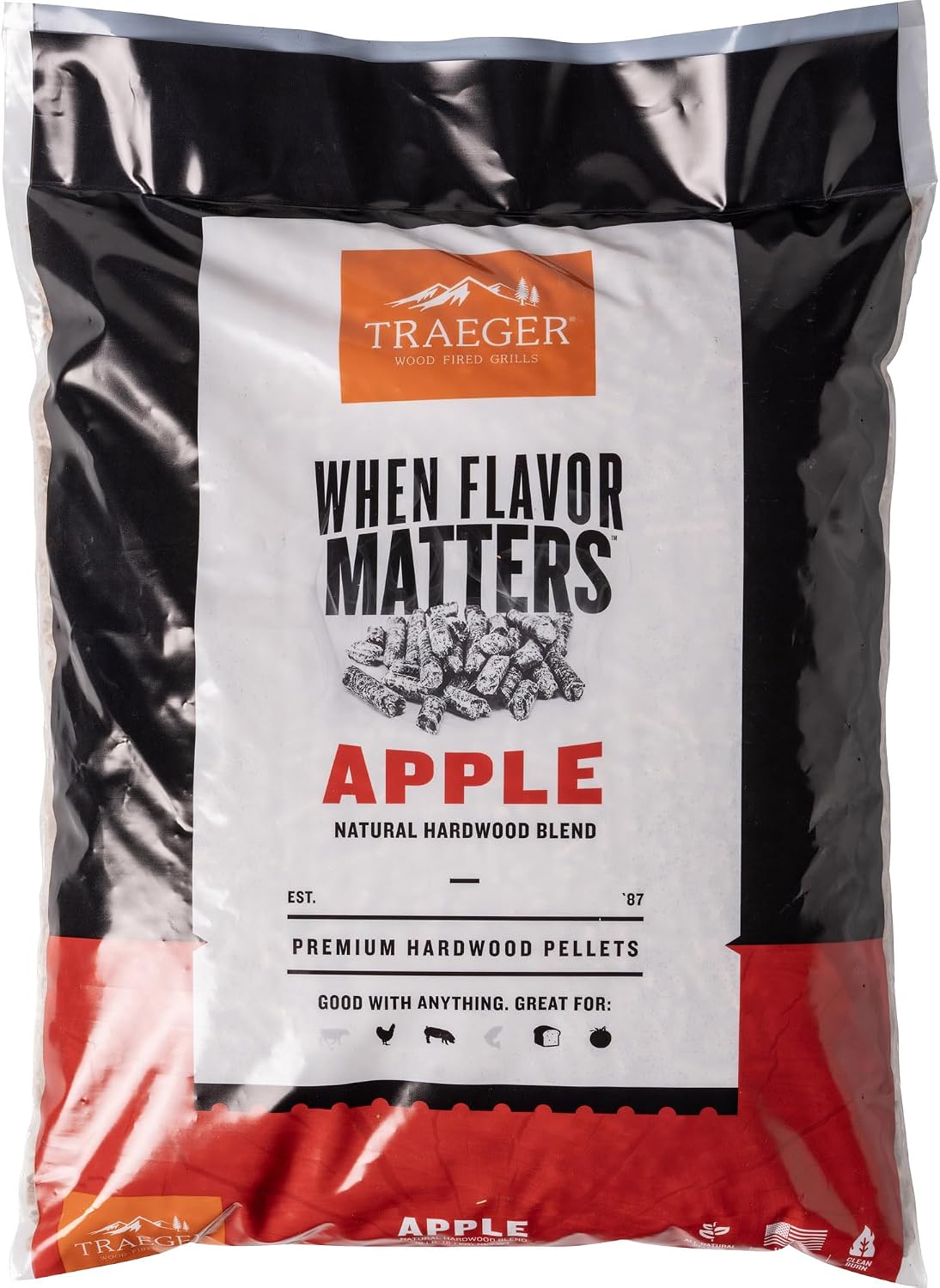 Traeger Grills Apple 100% All-Natural Wood Pellets for Smokers and Pellet Grills, BBQ, Bake, Roast, 18 lb. Bag : Patio, Lawn & Garden