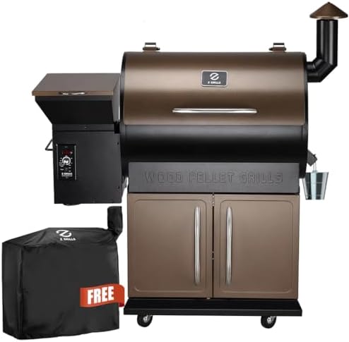 Z GRILLS ZPG-450A2 Wood Pellet Grill &amp; Smoker, PID V3.0 Controller, 459 Sq in Cook Area, Foldable Shelf &amp; Side Shelf, Meat Probe, Rain Cover, 8 in 1 BBQ Grill Outdoor Auto Temperature Control, Bronze