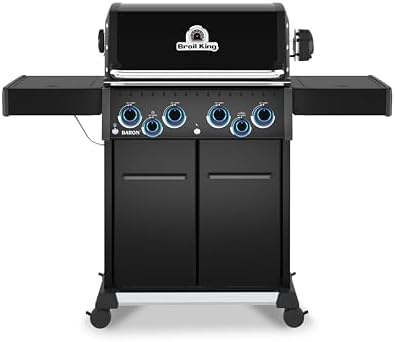 Broil King 674144 Baron 490 Pro Shadow 4-Burner Pellet Ready Propane Gas Grill in Black with Side Burner and Rear Rotisserie Burner